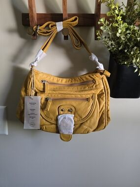 Mustard Yellow Women's Shoulder Bag with Multiple Front Pockets